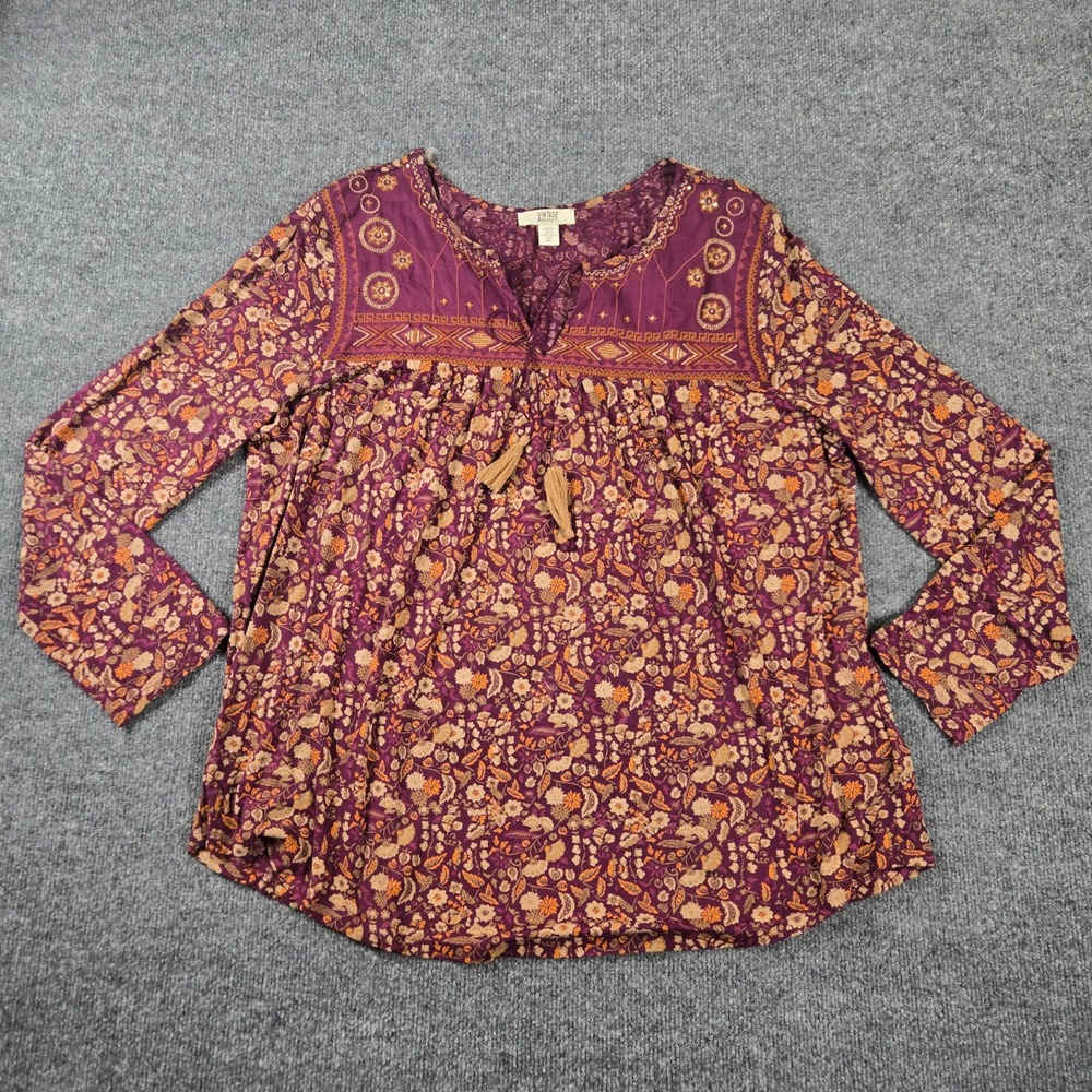 Vintage America Peasant Top Womens XXL Purple Floral Embroidered Boho